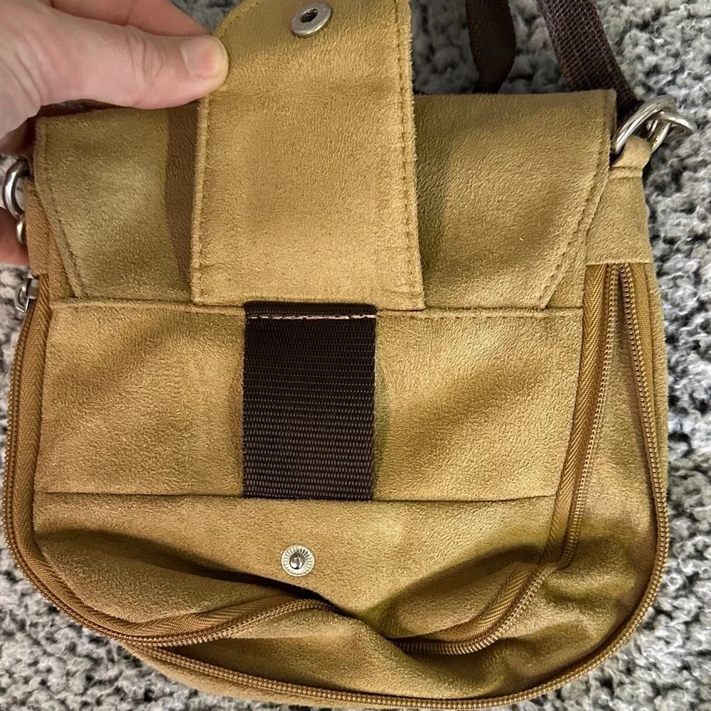 Travelon anti-theft Compact Brown Canvas Crossbody Messenger Bag